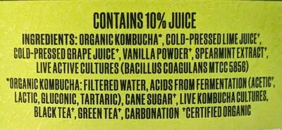 Ingredients Label for Health-ade Kombucha Mint Limeade - Verified CERTIFIED SAFE