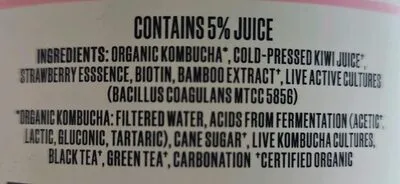 Ingredients Label for Health-ade Kombucha Strawberry Glow Probiotic Tea - Verified CERTIFIED SAFE