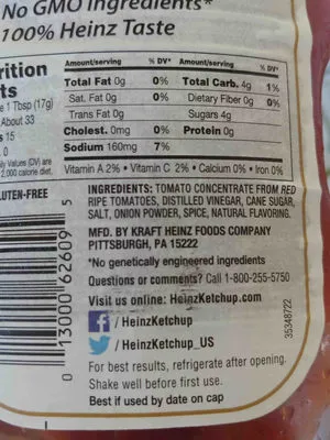 Ingredients Label for Heinz Simply Tomato With No Artificial Sweeteners Ketchup - Verified PROCEED WITH CAUTION