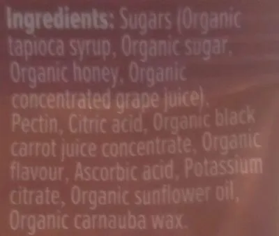 Ingredients Label for Honey Stinger Organic Energy Chews, Pomegranate Passionfruit - Verified MANUFACTURER LABELED GLUTEN-FREE