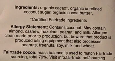 Ingredients Label for Hu 70% Cacao Dark Chocolate Baking - Verified CERTIFIED SAFE