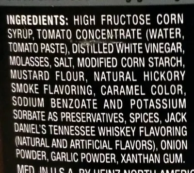 Ingredients Label for Jack Daniel's Jack Daniel's, Master Blend Barbecue Sauce - Verified PROCEED WITH CAUTION