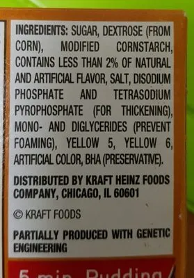 Ingredients Label for Jell-o Banana Cream Instant Pudding & Pie Filling - Verified PROCEED WITH CAUTION