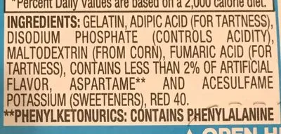 Ingredients Label for Jell-o Low Calorie Gelatin Dessert, Strawberry-banana - Verified PROCEED WITH CAUTION