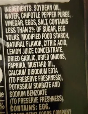Ingredients Label for J.l. Kraft Chipotle Aioli - Verified PROCEED WITH CAUTION