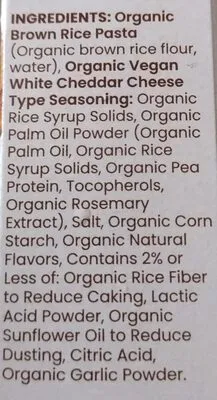 Ingredients Label for Jovial Vegan Mac And Cheese - Verified CERTIFIED SAFE