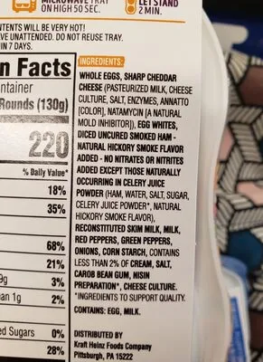 Ingredients Label for Just Crack An Egg Classic Omelets With Eggs, Egg Whites, Uncured Ham - Verified PROCEED WITH CAUTION