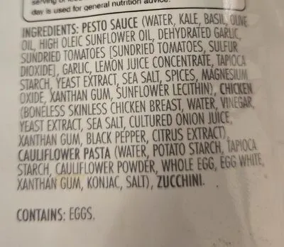 Ingredients Label for Kevin's Pesto Chicken Pasta - Verified CERTIFIED SAFE