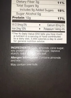 Ingredients Label for Kind Maple Almond Protein Oatmeal - Verified MANUFACTURER LABELED GLUTEN-FREE