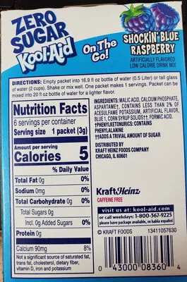 Ingredients Label for Kool-aid Zero Sugar Shockin' Blue Raspberry Drink Mix - Verified PROCEED WITH CAUTION