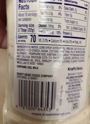 Ingredients Label for Kraft Classic Ranch Lite Dressing - Verified PROCEED WITH CAUTION