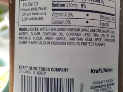 Ingredients Label for Kraft Lite Balsamic Vinaigrette Dressing - Verified PROCEED WITH CAUTION