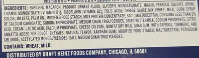 Ingredients Label for Kraft Original Flavor Macaroni & Cheese Dinner - Verified NOT SAFE
