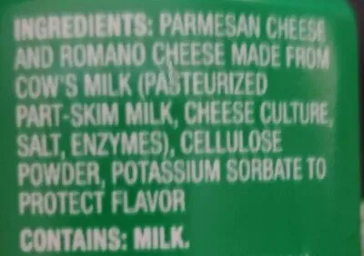 Ingredients Label for Kraft Parmesan & Romano Grated Cheese - Verified PROCEED WITH CAUTION