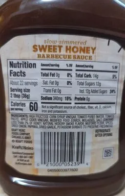 Ingredients Label for Kraft Slow-simmered Sweet Honey Barbecue Sauce - Verified PROCEED WITH CAUTION