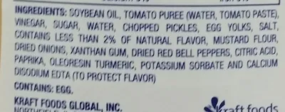Ingredients Label for Kraft Thousand Island Dressing - Verified PROCEED WITH CAUTION