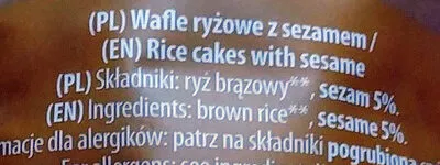 Ingredients Label for Kupiec Rice Cakes Sesame - Verified CERTIFIED SAFE