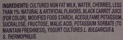 Ingredients Label for Light & Fit Original Greek Cherry Nonfat Yogurt - Verified CERTIFIED SAFE