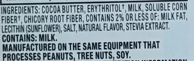 Ingredients Label for Lily's Original White Chocolate Style Bar - Verified CERTIFIED SAFE