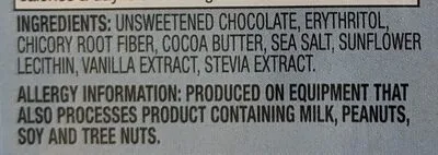 Ingredients Label for Lily's Sea Salt Extra Dark Chocolate 70% Cocoa Bar - Verified CERTIFIED SAFE