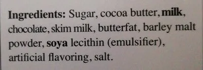 Ingredients Label for Lindt Extra Creamy Milk Chocolate - Verified NOT SAFE