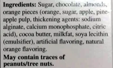 Ingredients Label for Lindt Intense Orange Dark Chocolate - Verified PROCEED WITH CAUTION