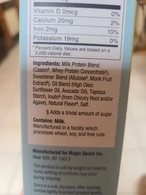 Ingredients Label for Magic Spoon Frosted Grain-free Cereal - Verified MANUFACTURER LABELED GLUTEN-FREE