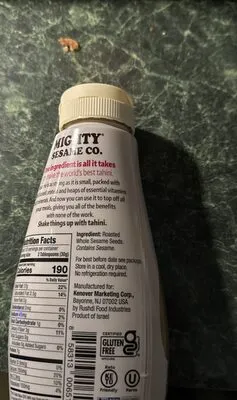 Ingredients Label for Mighty Sesame Co. Whole Seed Creamy Squeezable & Ready Tahini - Verified CERTIFIED SAFE