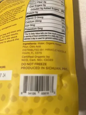 Ingredients Label for Miracle Rice Rice Style Plant Based Rice - Verified CERTIFIED SAFE