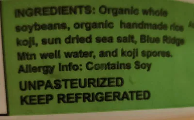Ingredients Label for Miso Master Organic Traditional Red Miso - Verified MANUFACTURER LABELED GLUTEN-FREE