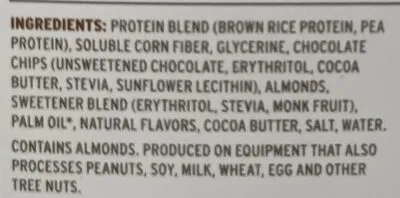 Ingredients Label for No Cow Chocolate Chip Cookie Dough Flavored Protein Bar - Verified CERTIFIED SAFE
