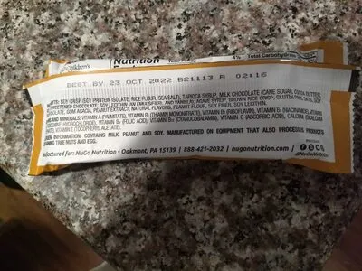 Ingredients Label for Nugo Peanut Butter Chocolate Nutrition Bar - Verified CERTIFIED SAFE