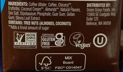 Ingredients Label for Nut Pods Vanilla Caramel Creamy Cold Brew Coffee - Verified CERTIFIED SAFE