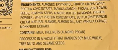 Ingredients Label for Nutrail Protein Nut Granola Almond Butter - Verified NOT SAFE