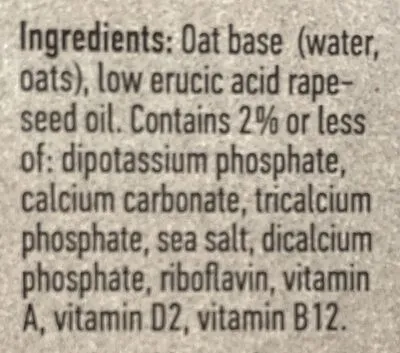 Ingredients Label for Oatly! Barista Edition Oatmilk - Verified CERTIFIED SAFE
