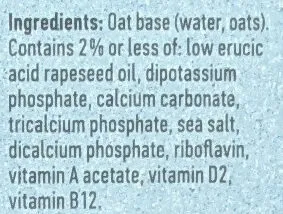 Ingredients Label for Oatly! The Original Oat-milk - Verified CERTIFIED SAFE