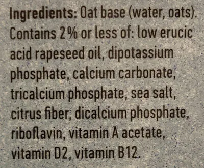 Ingredients Label for Oatly Unsweetened Oatmilk - Verified CERTIFIED SAFE