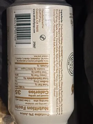 Ingredients Label for Olipop Classic Root Beer Sparkling Soda - Verified CERTIFIED SAFE