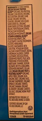 Ingredients Label for Orgain Vanilla Bean Vegan All-in-one Protein Shake - Verified CERTIFIED SAFE