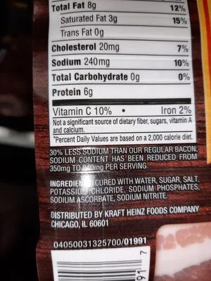Ingredients Label for Oscar Mayer Lower Sodium Naturally Hardwood Smoked Bacon - Verified PROCEED WITH CAUTION