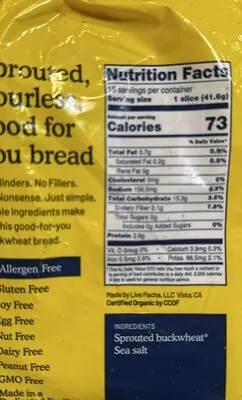 Ingredients Label for Pacha Buckwheat Bread Original - Verified CERTIFIED SAFE