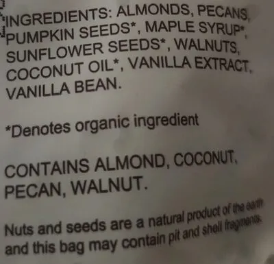 Ingredients Label for Paleonola Vanilla Bean Granola - Verified MANUFACTURER LABELED GLUTEN-FREE