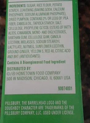 Ingredients Label for Pillsbury Gluten-free Pumpkin Cake Mix - Verified CERTIFIED SAFE