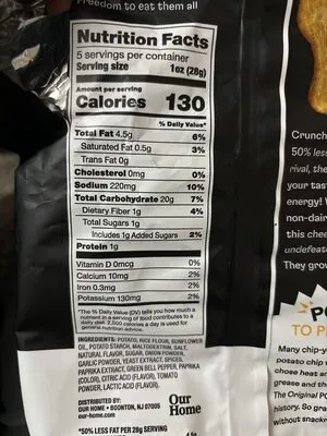 Ingredients Label for Popchips Nacho Flavored Popped Potato Snack - Verified CERTIFIED SAFE