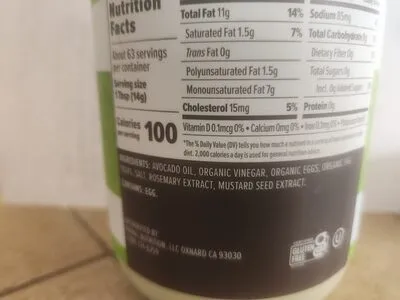 Ingredients Label for Primal Kitchen Mayo Made With Avocado Oil - Verified CERTIFIED SAFE