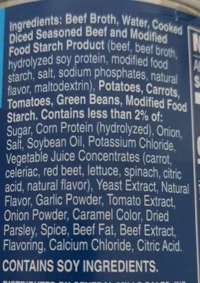 Ingredients Label for Progresso Traditional Beef & Vegetable Soup - Verified MANUFACTURER LABELED GLUTEN-FREE