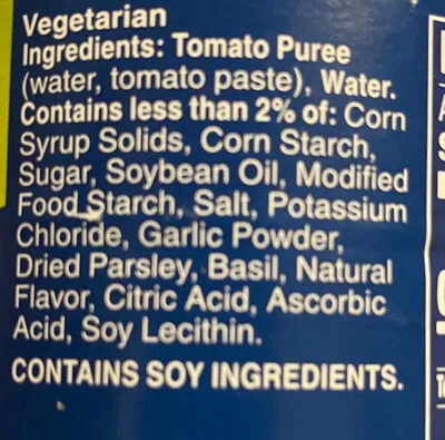 Ingredients Label for Progresso Vegetable Classics Tomato Basil Gluten-free Canned Soup - Verified CERTIFIED SAFE
