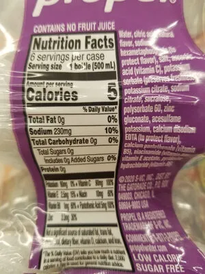 Ingredients Label for Propel Lemon Blackberry Electrolyte Water Beverage - Verified PROCEED WITH CAUTION