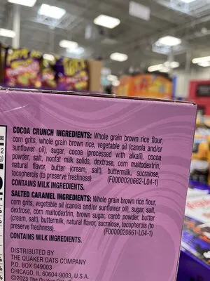 Ingredients Label for Quaker Rice & Corn Snack, Cocoa, Caramel - Verified MANUFACTURER LABELED GLUTEN-FREE