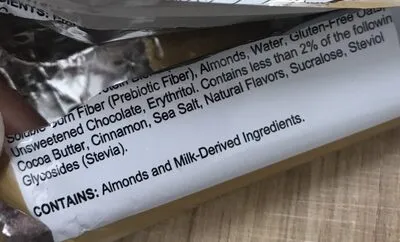 Ingredients Label for Quest Oatmeal Chocolate Chip Protein Bar - Verified MANUFACTURER LABELED GLUTEN-FREE